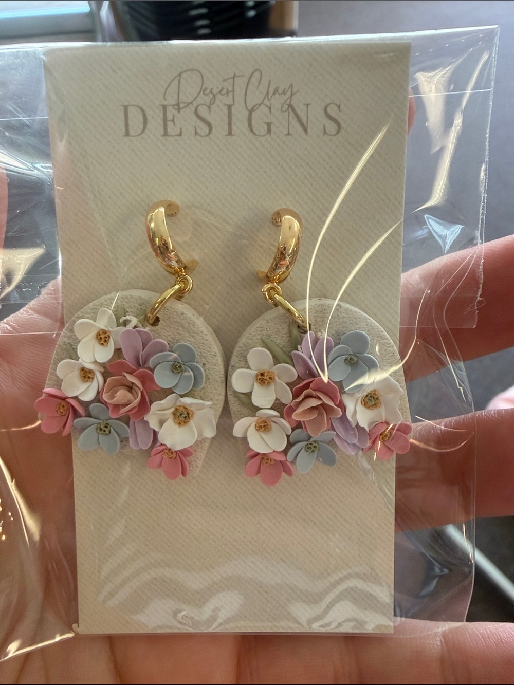Pastel Floral Dangle Earrings - Pink, White, Blue